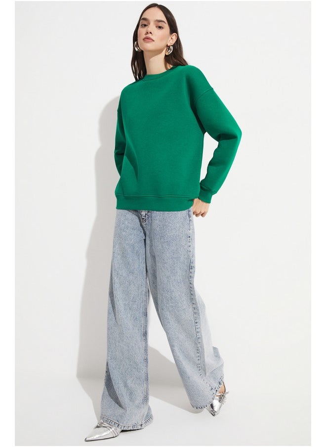 June Crew Neck Basic Sweatshirt Green