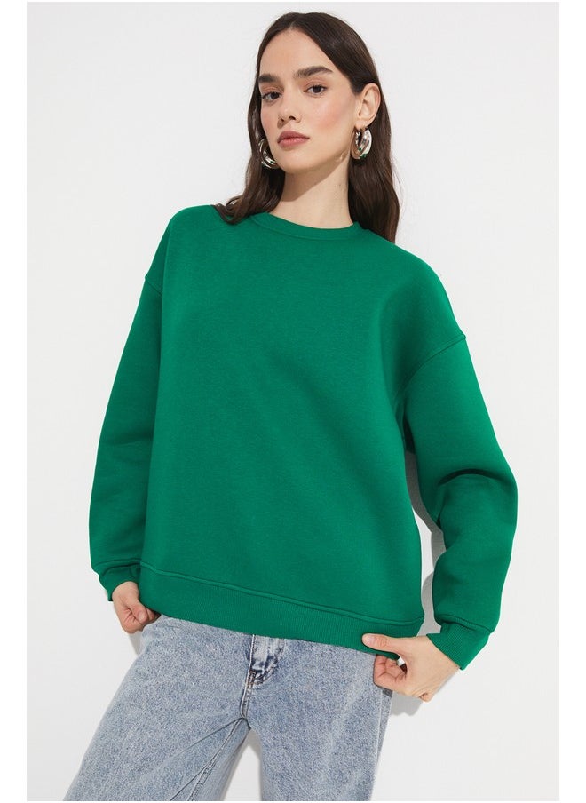 June Crew Neck Basic Sweatshirt Green