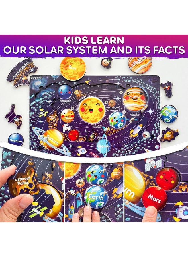 Wooden Puzzles For Kids Ages 4-6 - 3 Educational Wood Toddler Puzzles Ages 3-5 - Learning United States Toddler Game Puzzles Ages 2-4 - Gift World, Space And Usa Maps For Boys And Girls