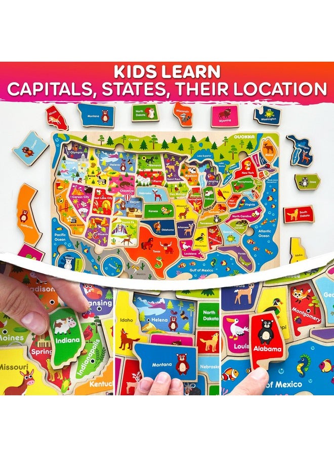Wooden Puzzles For Kids Ages 4-6 - 3 Educational Wood Toddler Puzzles Ages 3-5 - Learning United States Toddler Game Puzzles Ages 2-4 - Gift World, Space And Usa Maps For Boys And Girls