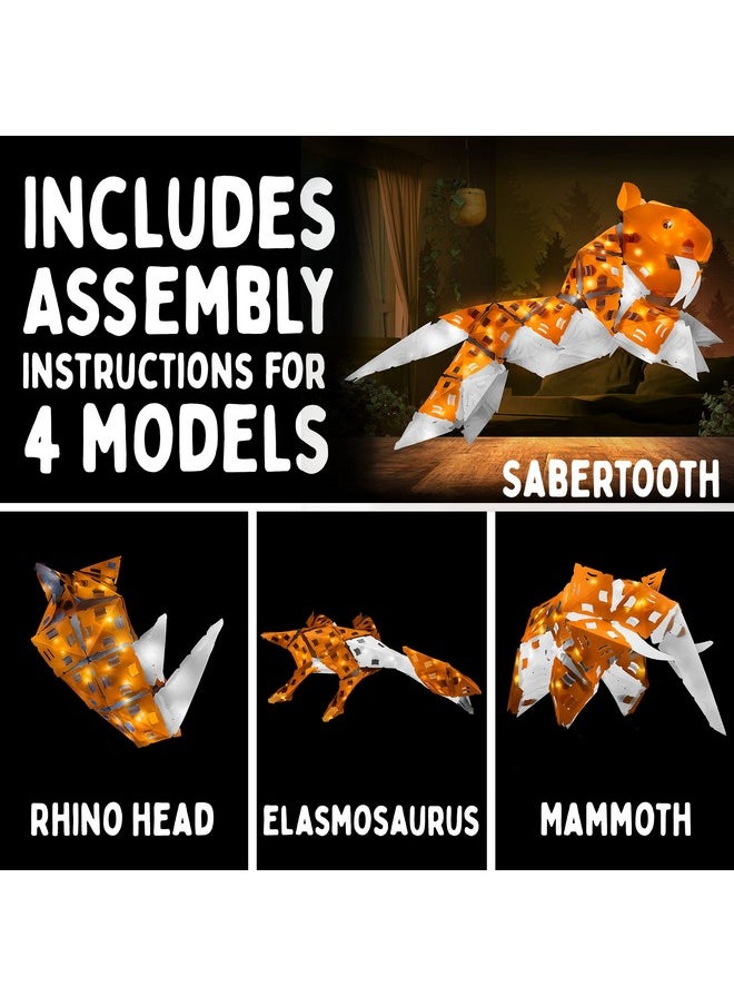 Creatto Sunshine Sabertooth & Ferocious Friends Light-Up 3D Puzzle Kit | Includes Creatto Puzzle Pieces To Make Illuminated Craft Creations, Tiger, Mammoth, Elasmosaurus, Rhino | Diy Activity W/ Leds