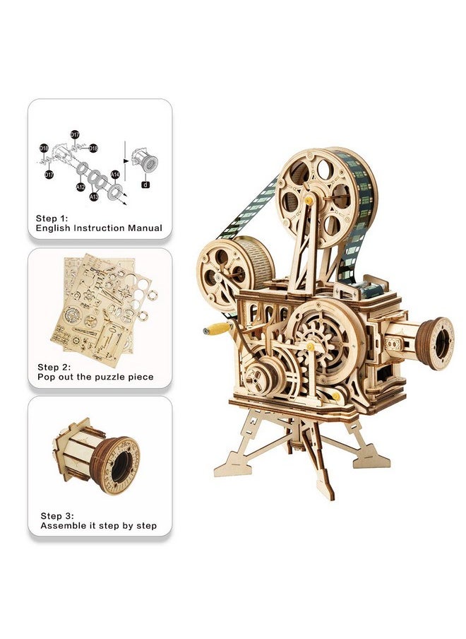 3D Wooden Puzzle For Adults-Vitascope Model Building Kit-Wooden Vintage Projector Craft For Adults