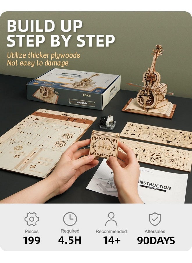 3D Wooden Puzzles For Adults,Wooden Music Box Kits-Cello Wood Model Kits For Adults To Build,Stem Projects For Kids Ages 12-16,Birthday Gifts Hobbies For Women Men