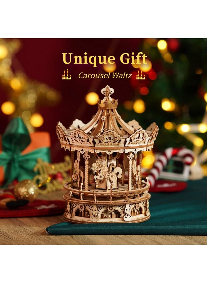 3D Wooden Puzzles Music Box - Diy Model Building Kit Mechanical Merry-Go-Round Exquisite Display Gifts For Teens Man/Woman Family