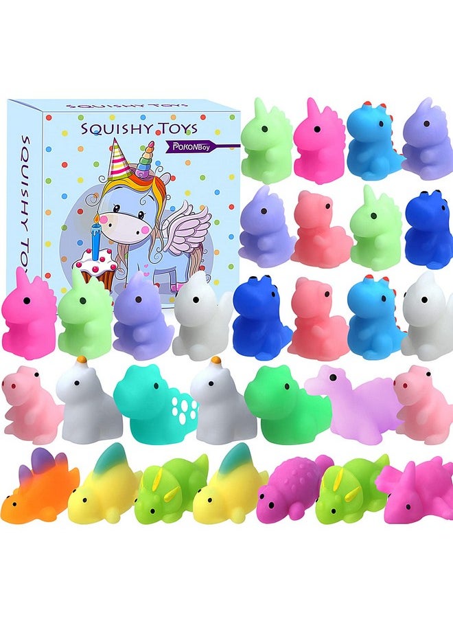 30Pcs Squishies Mochi Squishy Toys, Mini Dinosaur Unicorn Squishy Stress Relief Toys Party Favors For Kids Classroom Prizes Easter Basket Stuffers For Boys And Girls Age 3+