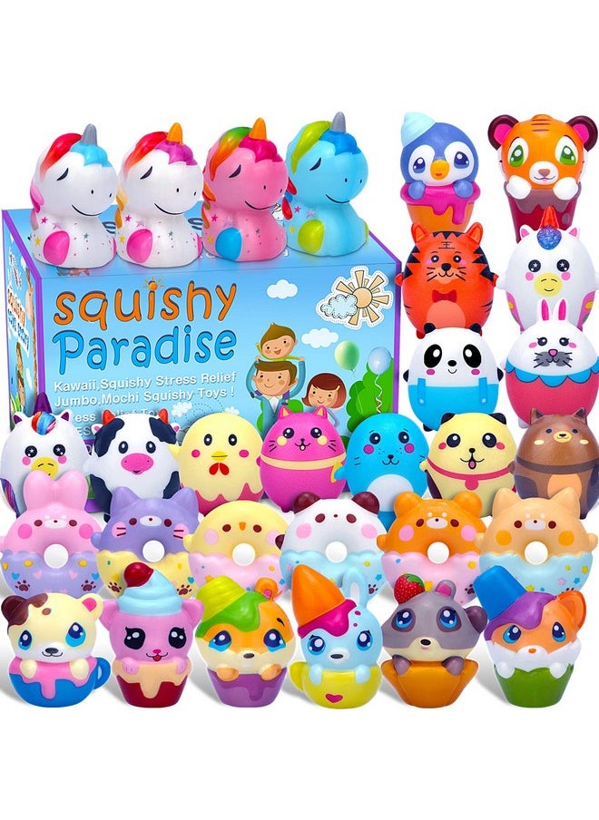 30 Pack Kawaii Squishies Squishy Toys, Animals Squishies Cute Unicorn Donuts Slow Rising Creamy Scent Stress Relief Squishies Pack Party Favors Decorative With Key Chain