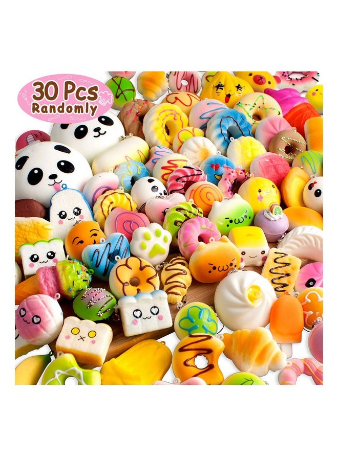 Upgraded Coluans 30Pcs Kawaii Squishies Random Super Slow Rising Squeeze Fidget Toy Bun Phone Straps Stress Relief Toys For Adults Birthday Favors For Kids Treasure Box Pinata Pretend Play