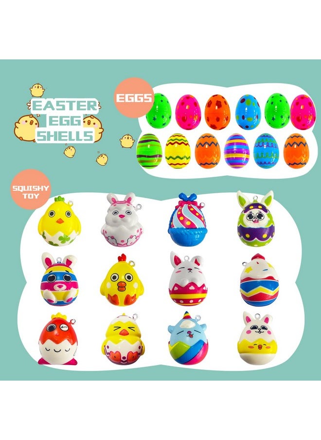 12 Pack Easter Eggs Filled Squishy Toys , Stress Relief Animal Squishies Toys Prefilled Easter Eggs For Kids Boys Girls Easter Theme Fidget Party Favor Easter Eggs Hunt Gift Exchange