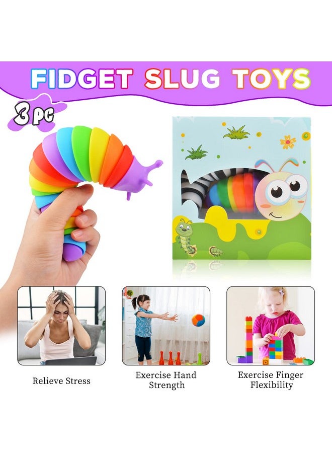 Fidget Slug Toy, Sensory Slug Fidget Toy For Kids & Adults, 3Pcs Cute Autism Sensory Toys For Autistic Children, Toddler Stress Relief Toy｜Christmas Stocking Stuffers Gift For Kids Adhd