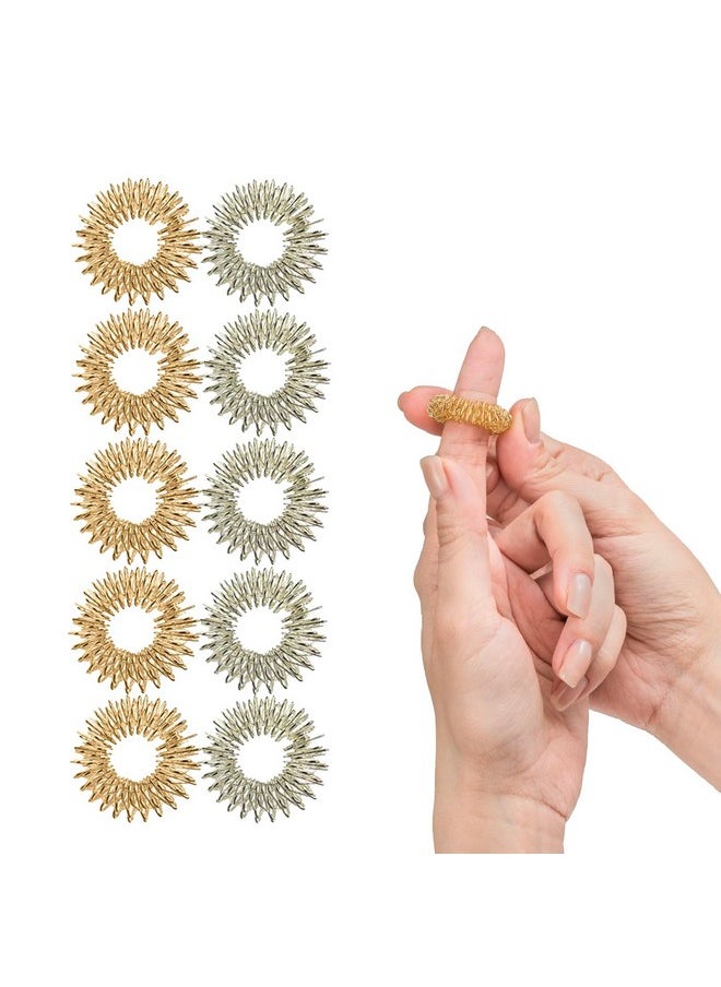 - 10 Pack Spiky Sensory Finger Rings - Acupressure Fidget Toys For Kids And Adults With Attention Disorders, Ocd, And Anxiety - 2 Colors (Silver And Gold)