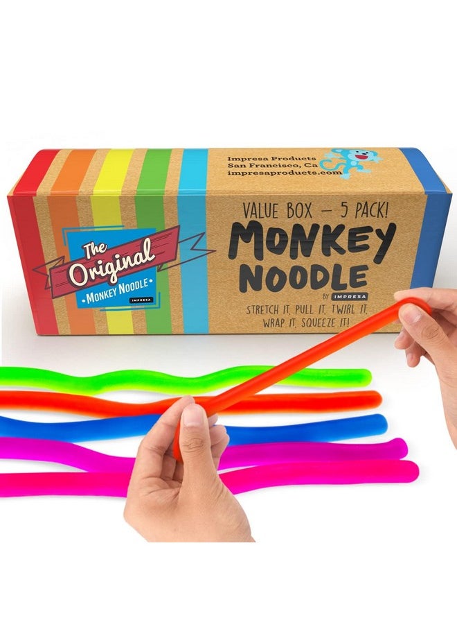 The Original Monkey Noodle Fidget Toy - 5 Pack - Stretchy Sensory Toys For Kids & Toddlers With Unique Needs - Fosters Creativity, Focus, & Fun-Great For Classrooms, Home & Playtime Ages 3+