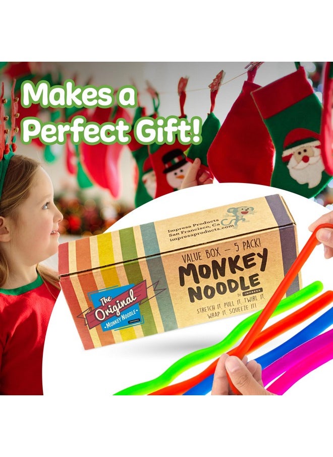 The Original Monkey Noodle Fidget Toy - 5 Pack - Stretchy Sensory Toys For Kids & Toddlers With Unique Needs - Fosters Creativity, Focus, & Fun-Great For Classrooms, Home & Playtime Ages 3+