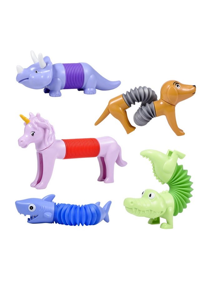5-Pack Pop Tubes Mixed Animal Fidget Toys - Sensory Tubes For Toddlers - Cute Animal Sensory Fidget Toys For Girls And Boys - Stress-Relief Pop Sound Spring Toddler Sensory Toys