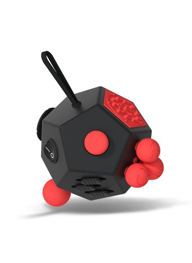 Fidget Dodecagon -12 Side Fidget Toy Cube Relieves Stress And Anxiety Anti Depression Cube For Children And Adults (A4 Black Red)