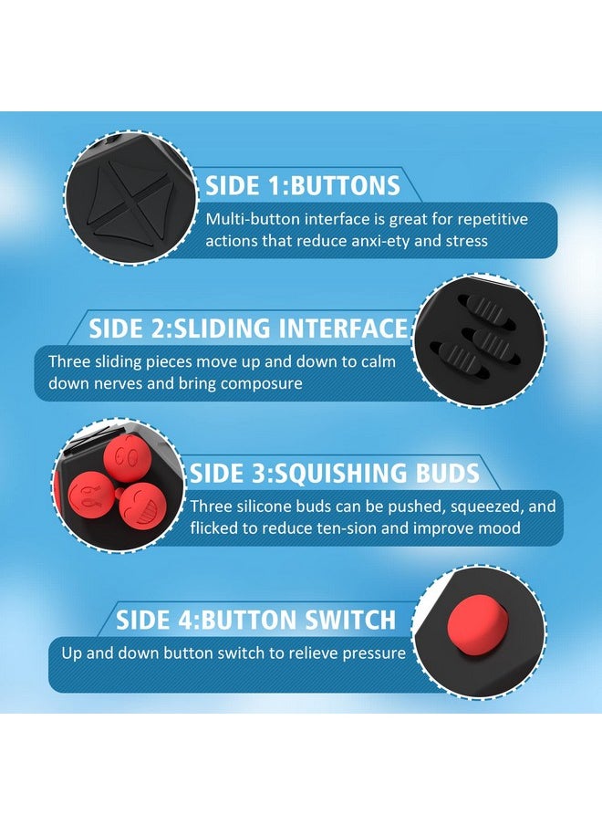 Fidget Dodecagon -12 Side Fidget Toy Cube Relieves Stress And Anxiety Anti Depression Cube For Children And Adults (A4 Black Red)
