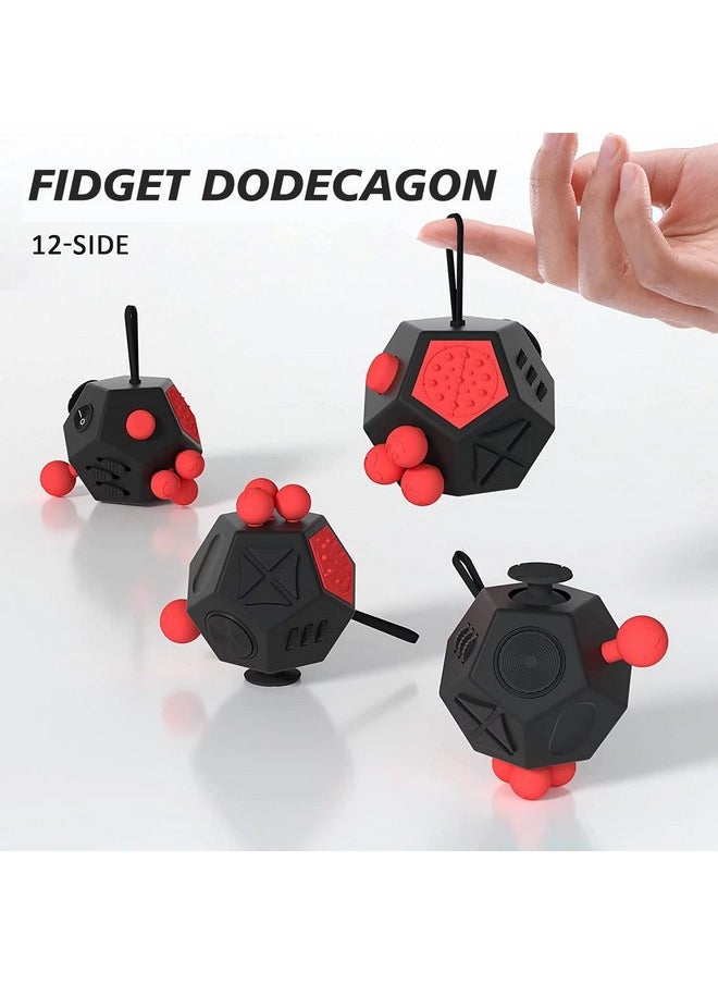 Fidget Dodecagon -12 Side Fidget Toy Cube Relieves Stress And Anxiety Anti Depression Cube For Children And Adults (A4 Black Red)