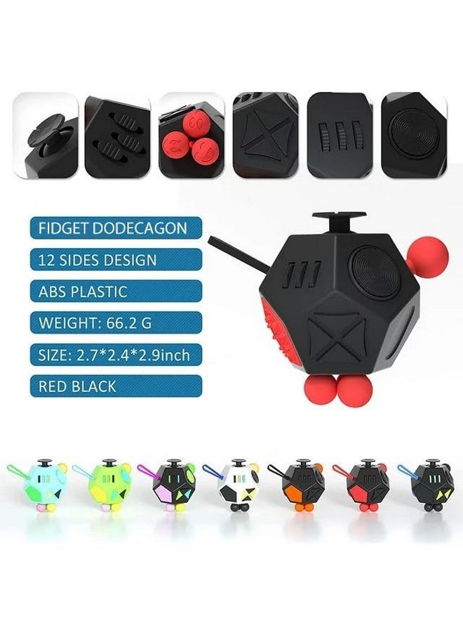 Fidget Dodecagon -12 Side Fidget Toy Cube Relieves Stress And Anxiety Anti Depression Cube For Children And Adults (A4 Black Red)