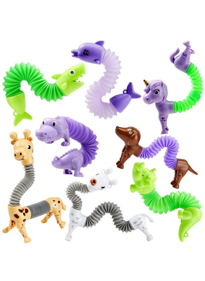 Animal Pop Tubes Fidget Toys, 8 Pack Sensory Toys For Toddlers 2-3 Party Favors For Kids 4-8 8-12 Birthday Gifts Party, Classroom, School Reward,Goodie Bags Stuffers For Kids