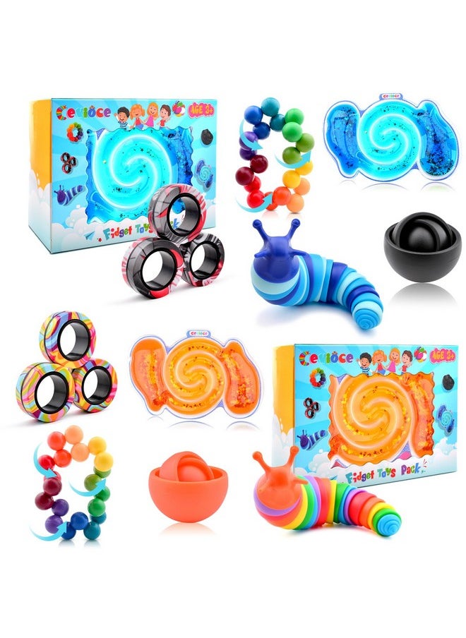 10Pcs Fidget Toys Adults Pack,Stocking Stuffers For Teens Boys Girls,Autism Sensory Toys With Fidget Spinner Slug Magnetic Rings,Squishy Fidget Toys Adhd Stress Relief,Party Favor For Kid-Bo