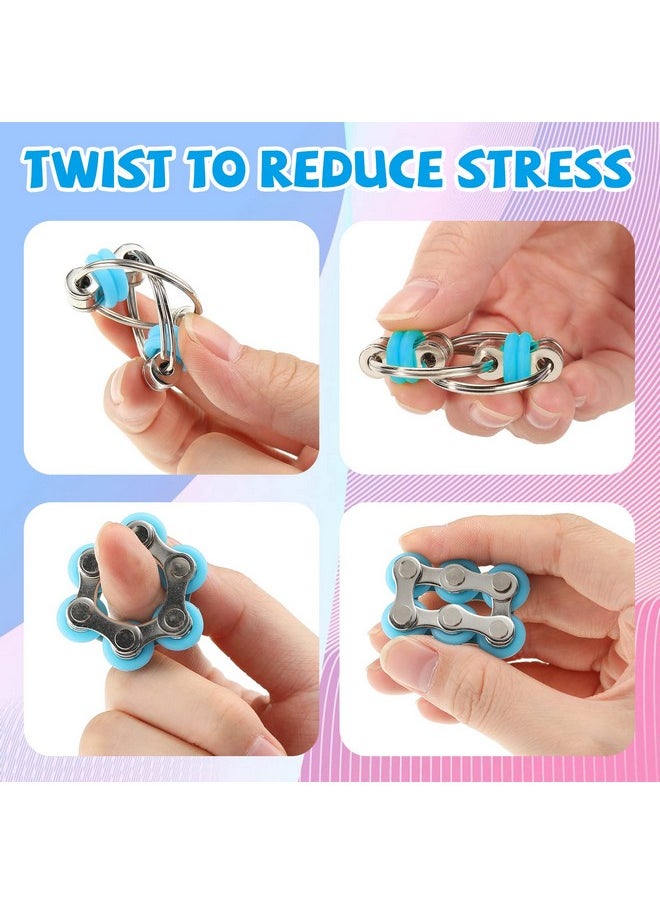 16 Pcs Fidget Toys Set Include 8 Six Roller Chain And 8 Key Flippy Chain Stress Reducer Bike Chain Toys Anxiety Relief Bike Chain For Teens Adults Adhd, Add, Autism (Bright)