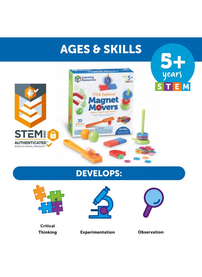 Learning Resources STEM Explorers -Ages 5+,39 Pieces, Magnet Movers, Critical Thinking Skills, STEM Certified Toys, Magnets Kids,Magnet Set,Back to School Gifts,Teacher Supplies