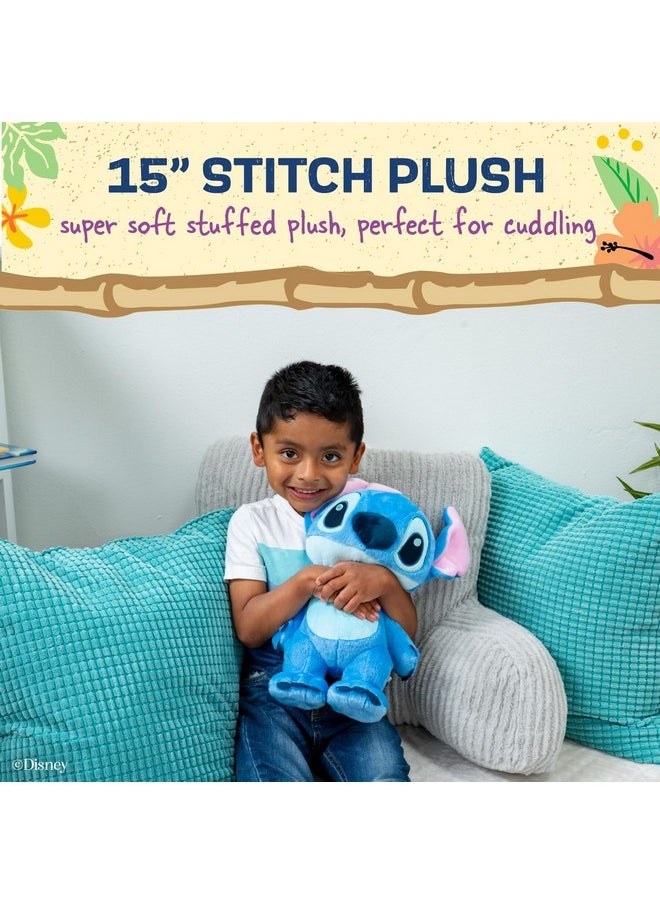 Disney Baby Lilo & Stitch Soft Huggable Stuffed Animal Cute Plush Toy For Toddler Boys And Girls, Gift For Kids, Blue Stitch 15 Inches