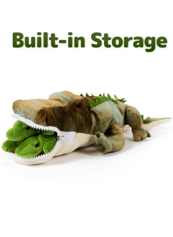 Stuffed Alligator Toy With 3 Baby Alligators - Alligator Plush Mommy With 3 Zippered Stuffed Alligator Babies, Ideal Stuffed Animal For Boy Or Girl Playtime - 3-5 Years