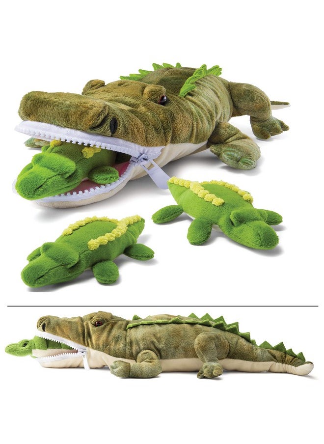 Stuffed Alligator Toy With 3 Baby Alligators - Alligator Plush Mommy With 3 Zippered Stuffed Alligator Babies, Ideal Stuffed Animal For Boy Or Girl Playtime - 3-5 Years