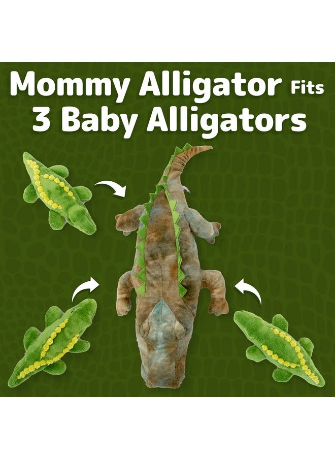 Stuffed Alligator Toy With 3 Baby Alligators - Alligator Plush Mommy With 3 Zippered Stuffed Alligator Babies, Ideal Stuffed Animal For Boy Or Girl Playtime - 3-5 Years