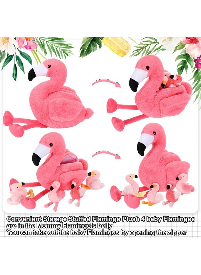 18 Inches Flamingo Stuffed Animal With 4 Babies Flamingo Plush Toys Inside Zippered Tummy Pink Mommy Flamingo Toy Stuffed Animals For Birthday Party Decorations