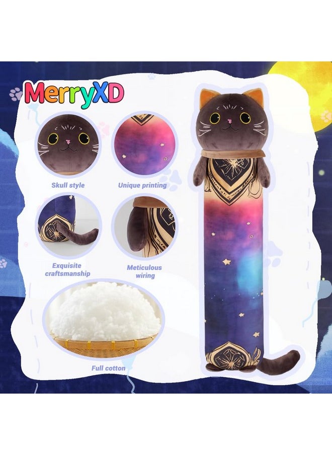 Kawaii Long Cat Plush Body Pillow, 20”Soft Cute Black Stuffed Animals Plushies, Kids Big Doll Toys, Ideal Gifts For Cuddles,Girls,Girlfriend,Boys,Birthday,Christmas,Halloween,Valentine'S Day