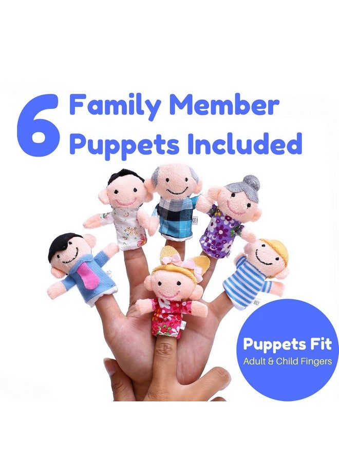 Finger Puppet Theater Stage By Better Line - Set Includes 6 Finger Family Puppets - Portable Plush Finger Puppet Theater Is The Best Preschool Kids (Blue)