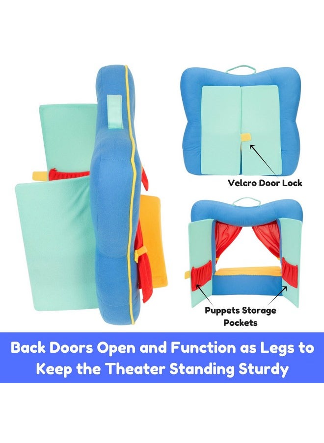 Finger Puppet Theater Stage By Better Line - Set Includes 6 Finger Family Puppets - Portable Plush Finger Puppet Theater Is The Best Preschool Kids (Blue)