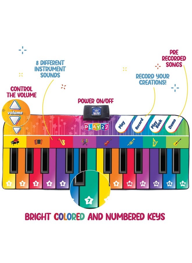 6 Ft. Floor Piano Mat For Toddlers - Giant Piano Playmat, 24 Keys, 8 Musical Instruments, Adjustable Vol, Built In Songs, Record & Playback - Best Musical Toy Gift For Boys & Girls Ages 3-10