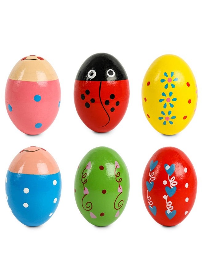 6 Pcs Wooden Percussion Musical Egg Maracas Egg Shakers For Party Favors Classroom Prize Supplies Musical Instrument