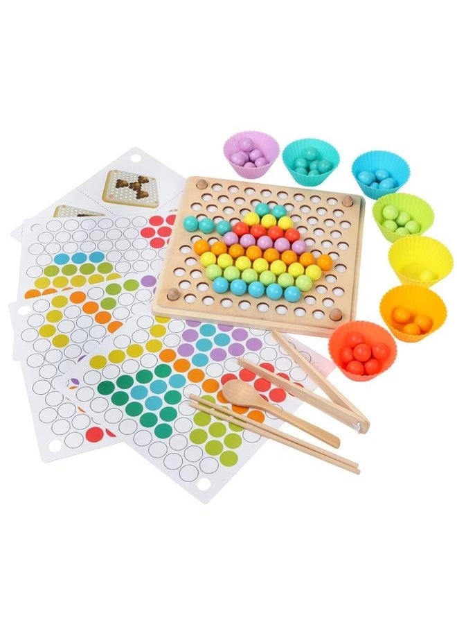 Recognition And Hands Brain Training Set，Wooden Peg Board Beads Game, Color Sorting Stacking Matching Toys for Toddlers, Counting Toy for Kids, Gift for Girls and Boys