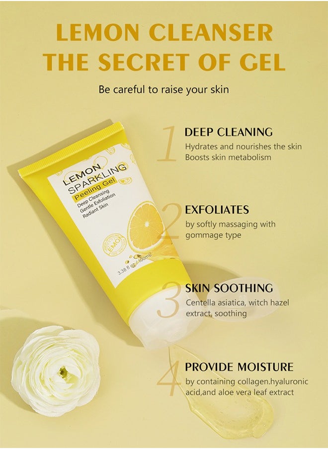 Peeling Gel - Face Exfoliator Lemon Sparkling Peeling Gel Brightening Facial Exfoliator Deep Exfoliating Face Exfoliator Exfoliating Peeling Gel Gently Daily Exfoliates For All Skin Types 100ml