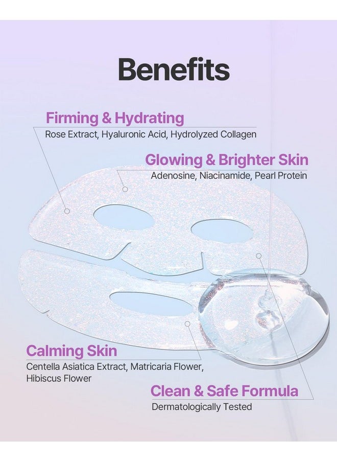 Aura Quartz Hydrogel Face Mask Crystal Rose 30G*5Ea - Rose Facial Mask For Radiant Skin With Pearl Protein, Collagen, Hyaluronic Acid, Brighten & Supple Face, Hydrating, Soothing Skin