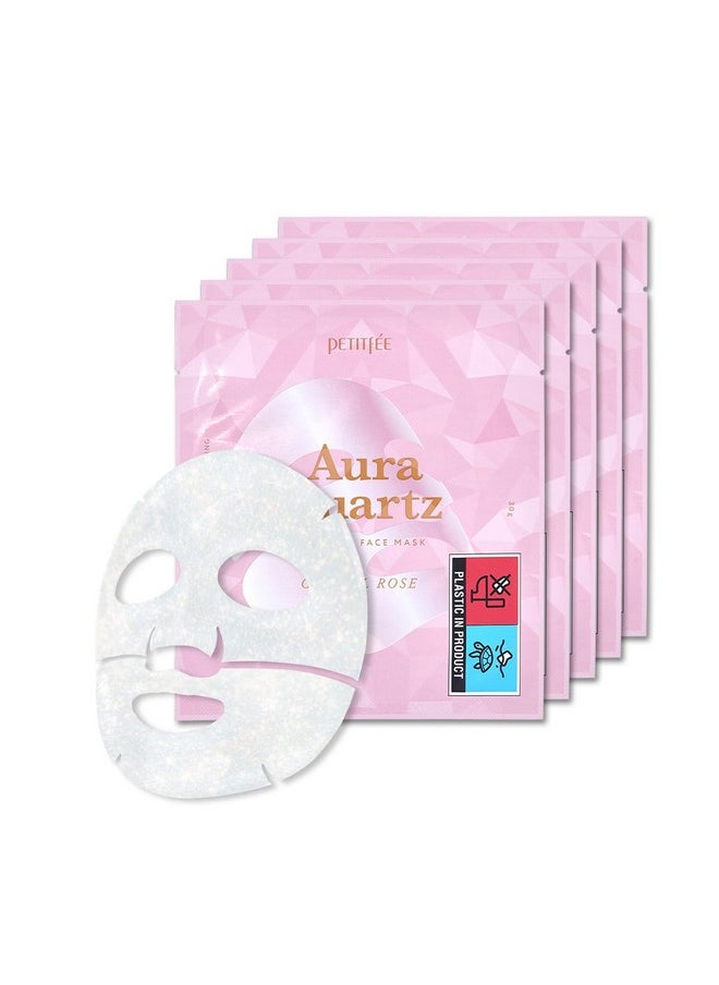 Aura Quartz Hydrogel Face Mask Crystal Rose 30G*5Ea - Rose Facial Mask For Radiant Skin With Pearl Protein, Collagen, Hyaluronic Acid, Brighten & Supple Face, Hydrating, Soothing Skin