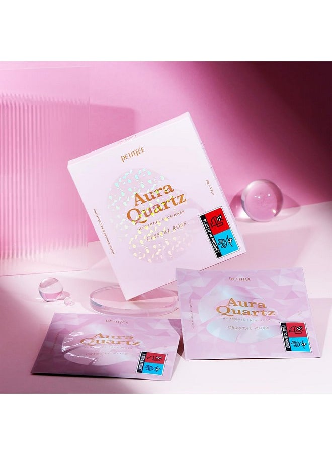Aura Quartz Hydrogel Face Mask Crystal Rose 30G*5Ea - Rose Facial Mask For Radiant Skin With Pearl Protein, Collagen, Hyaluronic Acid, Brighten & Supple Face, Hydrating, Soothing Skin