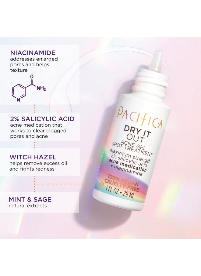Beauty Dry It Out Acne Gel Spot Treatment, Skincare, 2% Salicylic Acid, Niacinamide, Witch Hazel, Acne Treatment, Blemish Prone Skin, Sensitive Skin Safe, Skin Care, Vegan, 1 Fl Oz (1 Count)