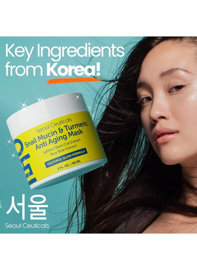Korean Face Mask Skin Care - Snail Mucin Turmeric Mask For Face - Cruelty Free K Beauty Anti Aging Face Mask For Healthy, Youthful Glow 2Oz