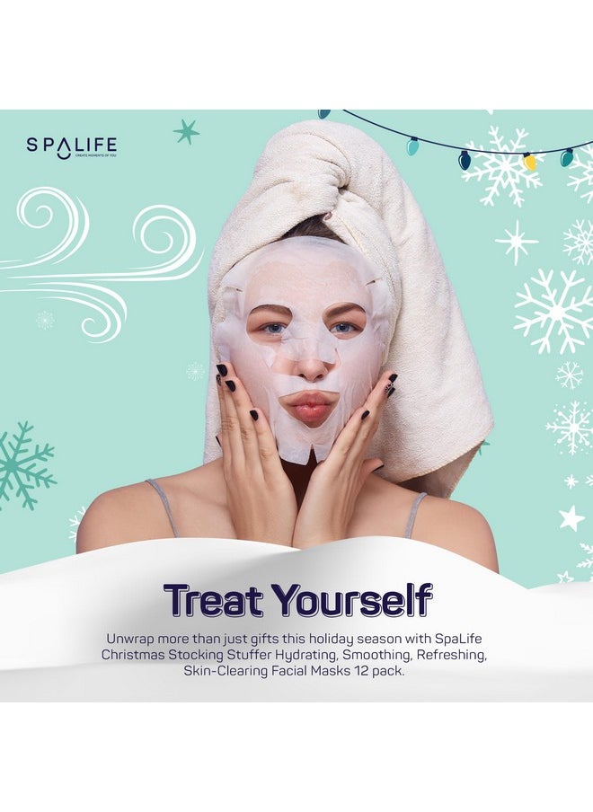 Christmas Stocking Stuffer Facial Masks 12-Pack - Hydrating, Smoothing, And Refreshing Skin-Clearing Face Sheet Masks - Skincare Set For Moisturizing And Soothing Beauty