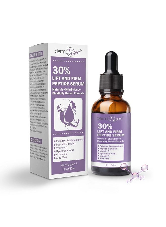 Lift And Firm - 30% Peptide Serum, Matrixyl 3000, Vitamin C & E + Hyaluronic Acid + Aloe Vera, Lifts, Firms & Tightens Skin + Pure Organic Anti-Aging Serum (1 Fl Oz)