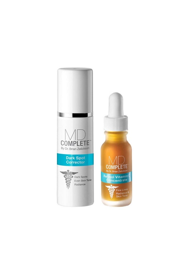 Md Complete Dark Spot Retinol Duo | Professional Dermatologist Dark Spot Correction | Includes Dark Spot Corrector 1.0 Fl Oz And Retinol Vitamin C Concentrate Serum 0.5 Fl Oz| Set Of Two