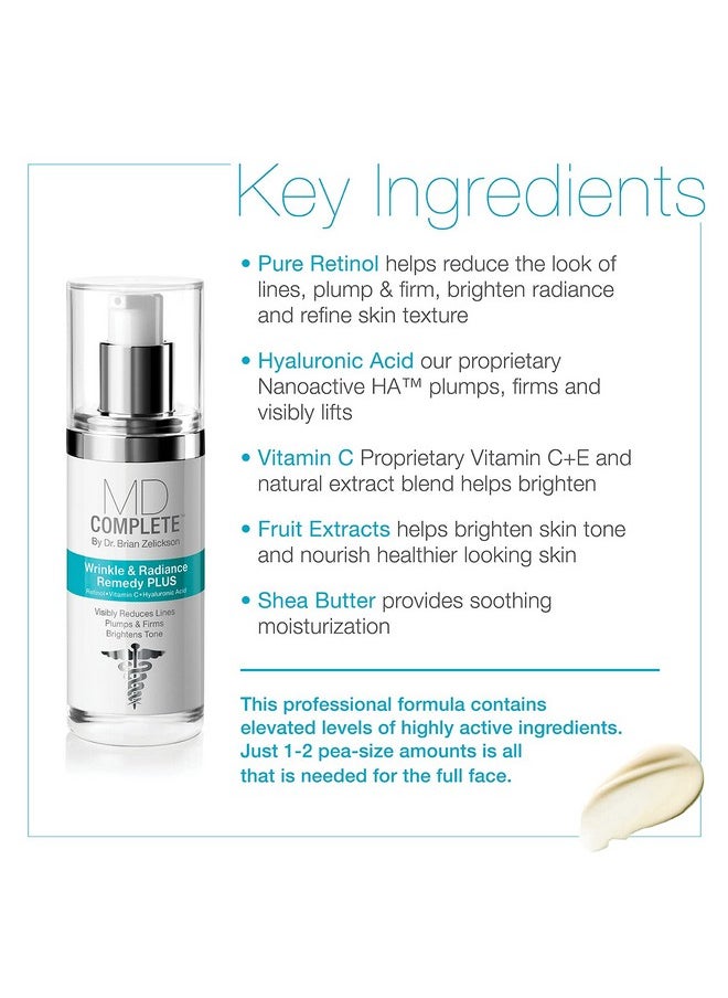 Md Complete Wrinkle Radiance Trio By Dr. Brian Zelickson - Professional Dermatologist Skincare With Retinol, Vitamin C, Peptides And Hyaluronic Acid