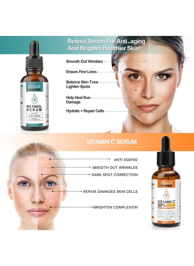 Day-Night Anti Aging Vitamin C Serum Retinol Serum For Face With Retinol & Amino Acids - Boost Skin Collagen,Hydrate & Plump Skin Facial Serum