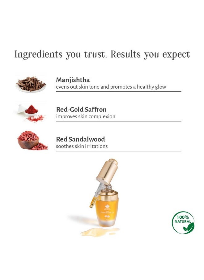 Ayurvedic Kumkumadi Oil (Tailam) Elixir For Glowing Skin, With Pure Essential Oils, Natural Formula For Radiant And Youthful Complexion - Suitable For All Skin Types - 18 Ml
