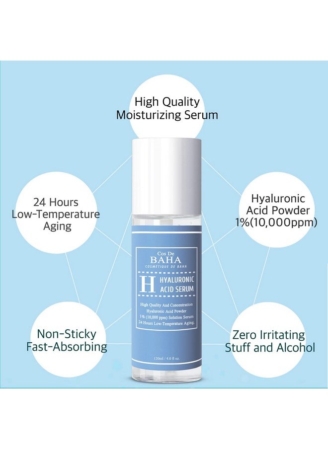 Pure Hyaluronic Acid 1% Powder Serum For Face 10,000Ppm - Fine Line + Intense Hydration + Facial Moisturizer + Visibly Plumped Skin 4 Fl Oz