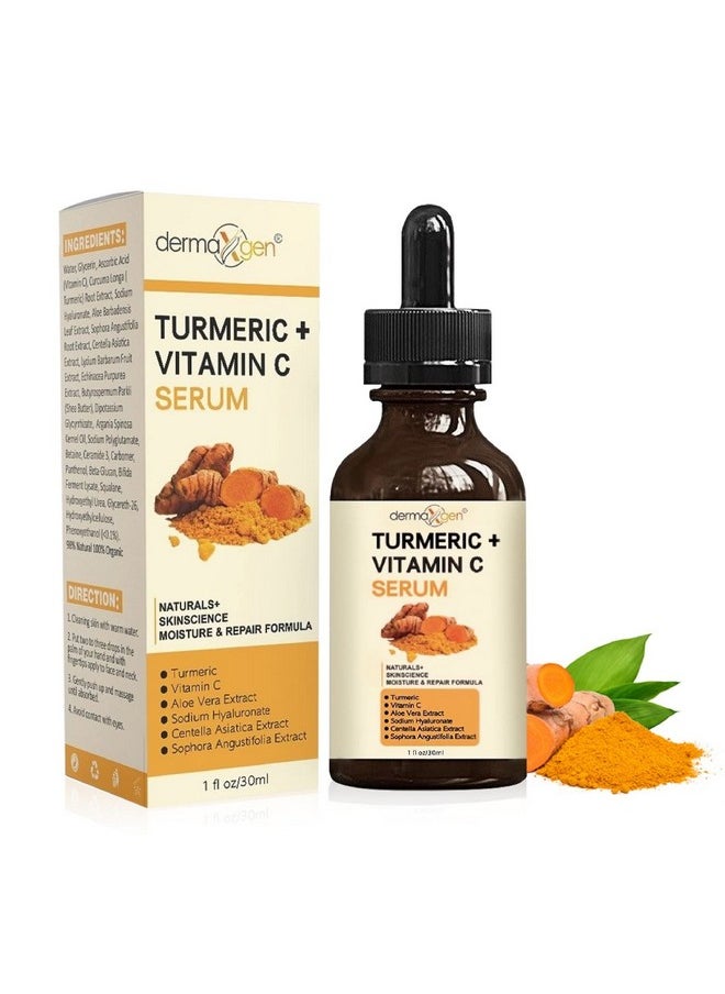 Turmeric Face Serum + Vitamin C: Organic Moisturizer For Acne Reduction, Clear Skin Tone, & Anti-Aging Benefits - Hydrate Dull & Dry Skin - Facial Serum - 1 Fl Oz